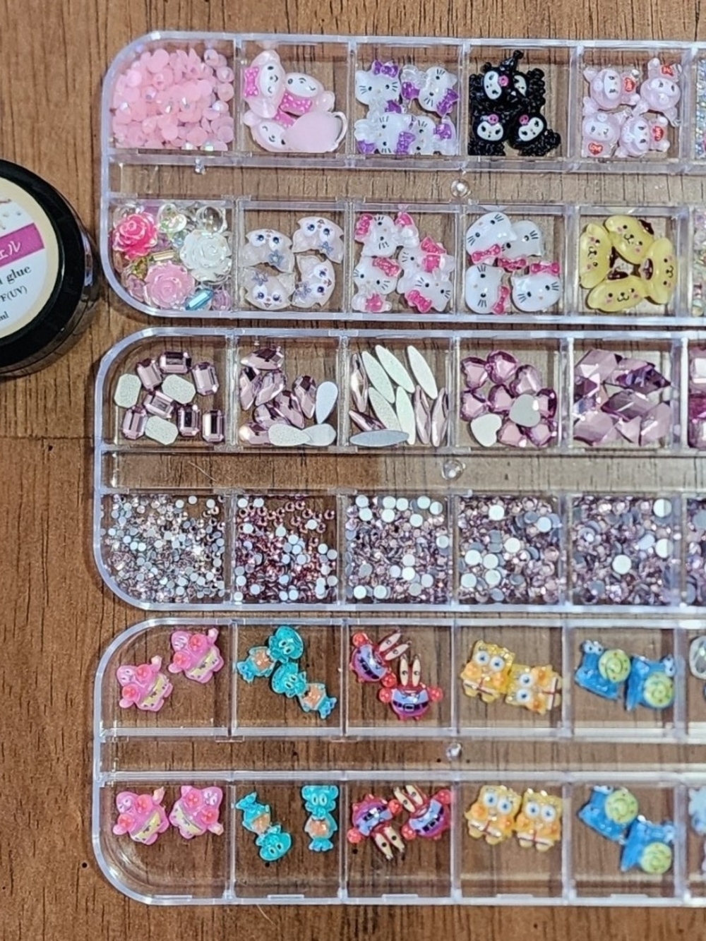 3 Box Nail Art Jewelry & Rhinestone Charms Set With Full Size Glue, Hello Kitty